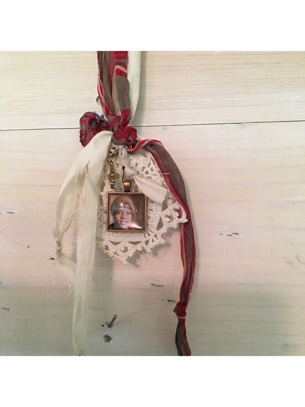 Handmade Mixed Media Photo Ribbon Necklace